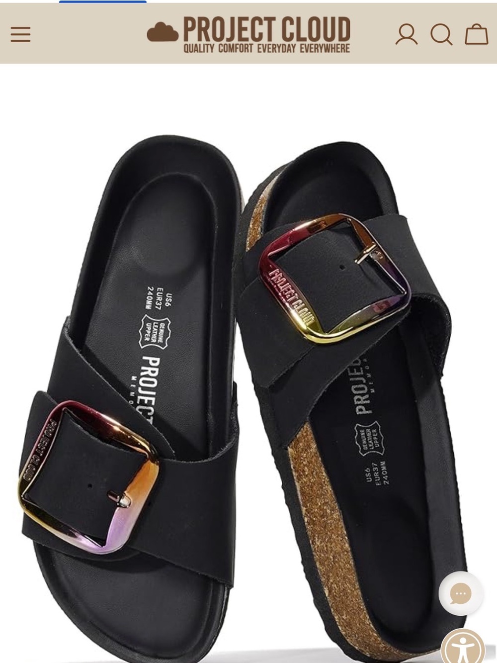 Project Cloud Women's Black Slide Sandals with Iridescent Buckle